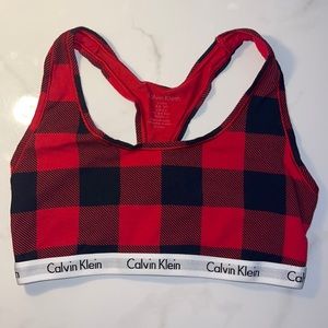 Calvin Klein red and black plaid racer back bra